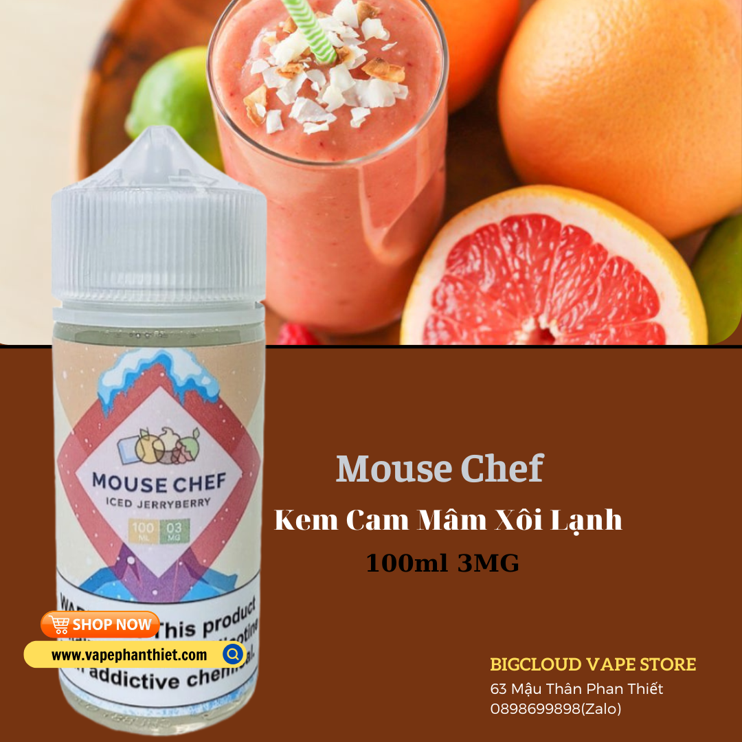 Mousechef 100ml 3MG Kem cam mâm xôi