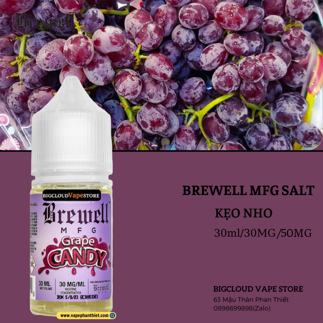 Brewell MFG Salt 30ml 30MG-50MG Kẹo Nho Lạnh 