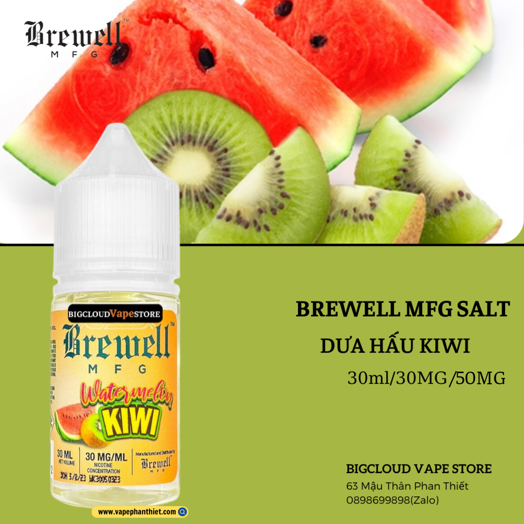 Brewell MFG Salt 30ml 30MG-50MG Dưa Hấu Kiwi